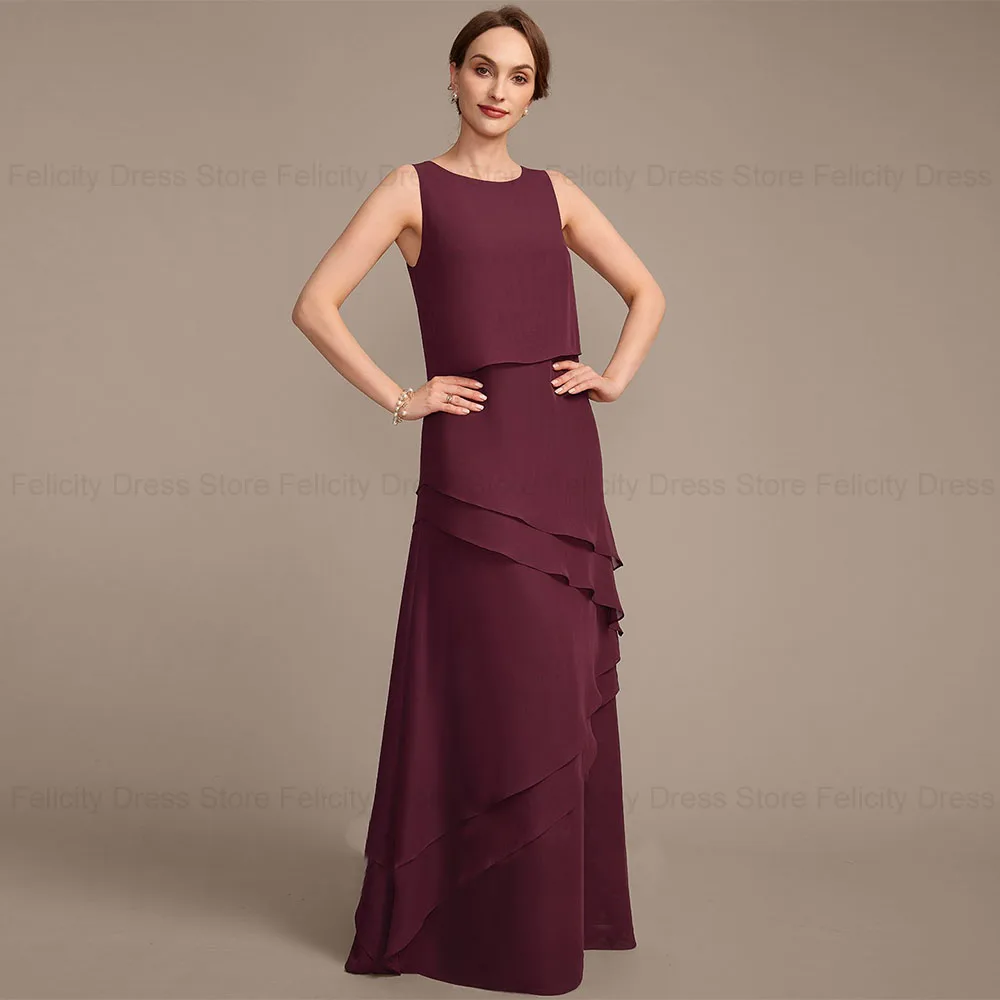 FELICITY Two Piece Simple Chiffon Mother of the Bride/Groom Dresses 2024 Sheath Scoop Wedding Guest Dresses Formal Occasion Gown