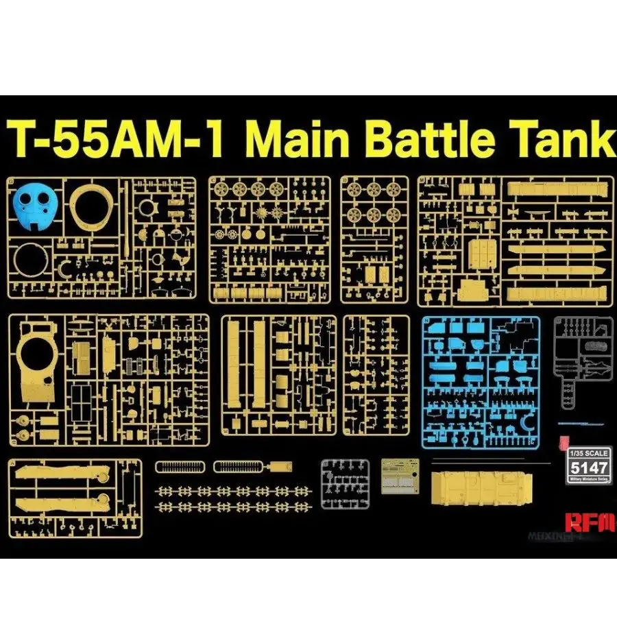 RYE FIELD 5147 1/35 T-55AM-1 دبابة قتال رئيسية مع مسارات قابلة للعمل أطقم منمذجة #5