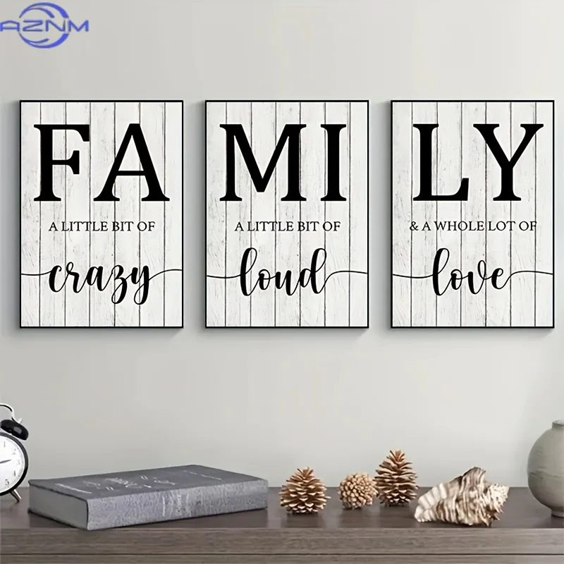3pcs Minimalist Canvas Wall Art for Luxury Living Room Decoration - Family Writing Poster with No Frame