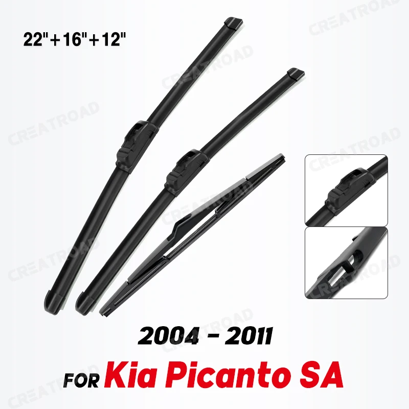  Wiper Front & Rear Wiper Blades Set For Kia Picanto SA MK1 2004 - 2011 Windshield Windscreen Window Brushes 22\