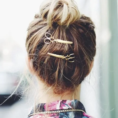 Imagen 2 del producto Pinza para el pelo con forma de tijeras creativas para mujer, pasadores con flequillo lateral de Metal de Color dorado y plateado, aplicación de maquillaje, tocados diarios