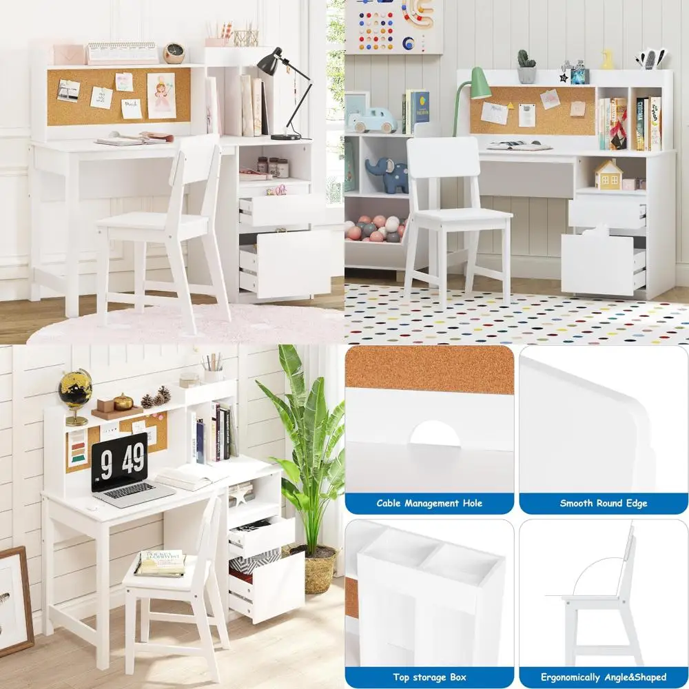

Children's Study Desk and Chair Set with Storage, Wooden Table for Ages 5-12, Kids' Learning Furniture