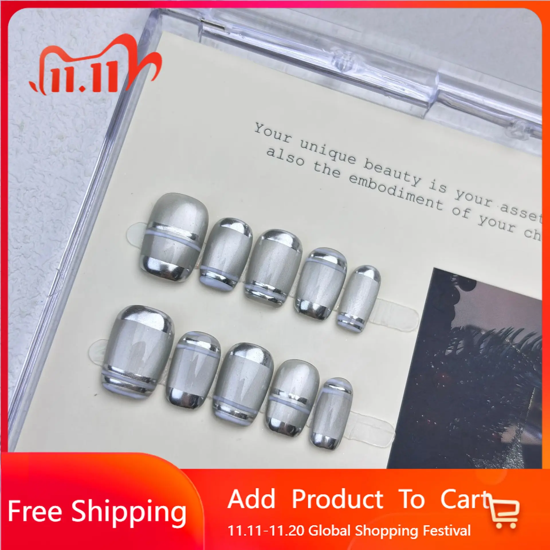 

10 шт., зеркальный серебряный гальванический лак ручной работы для ногтей «кошачий глаз», накладные ногти для женщин и девочек, съемные накладные ногти