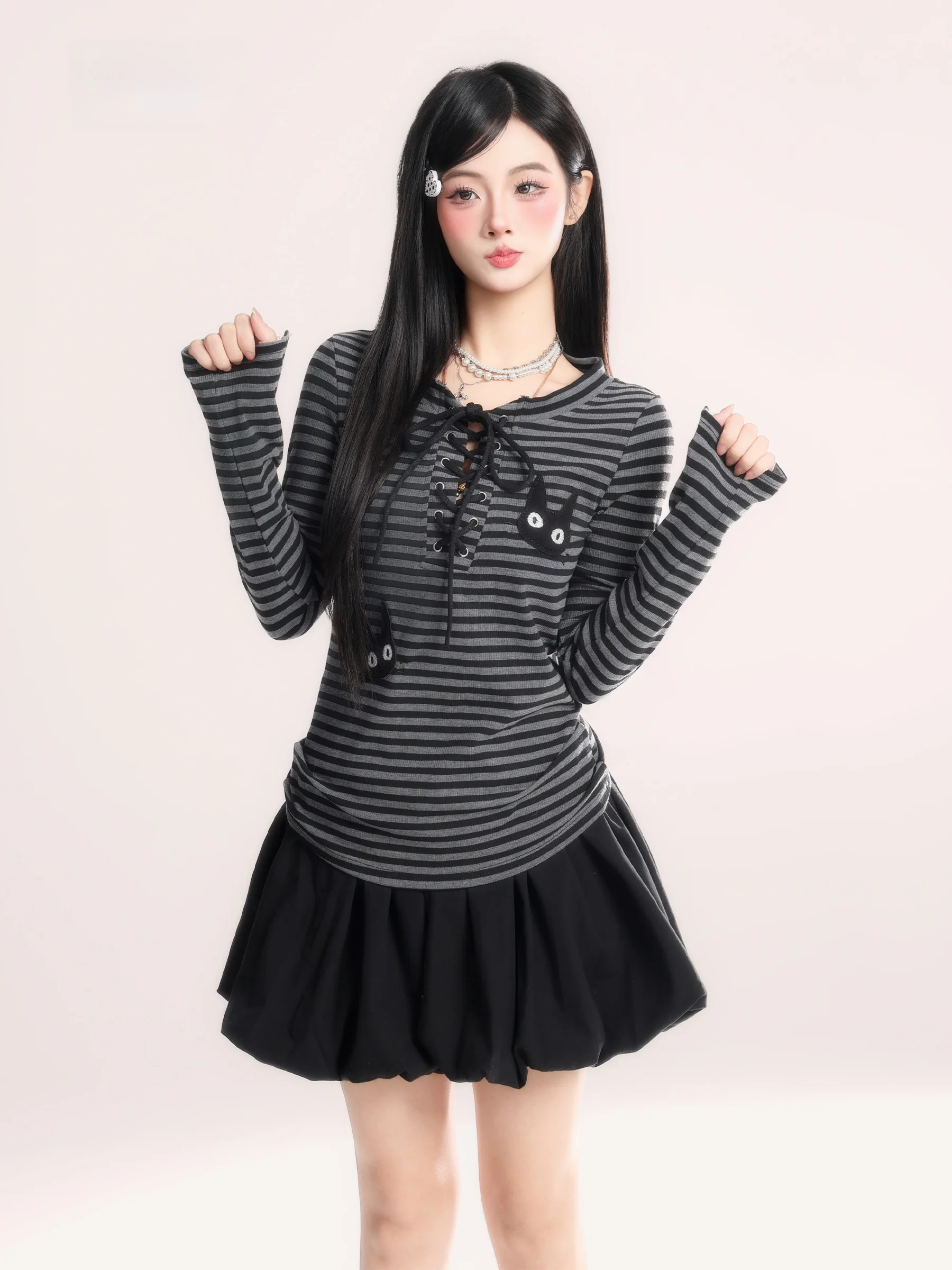 

Женская приталенная футболка HM в стиле ретро с полосками и круглым вырезом, весенняя модная базовая модель для верхней части тела