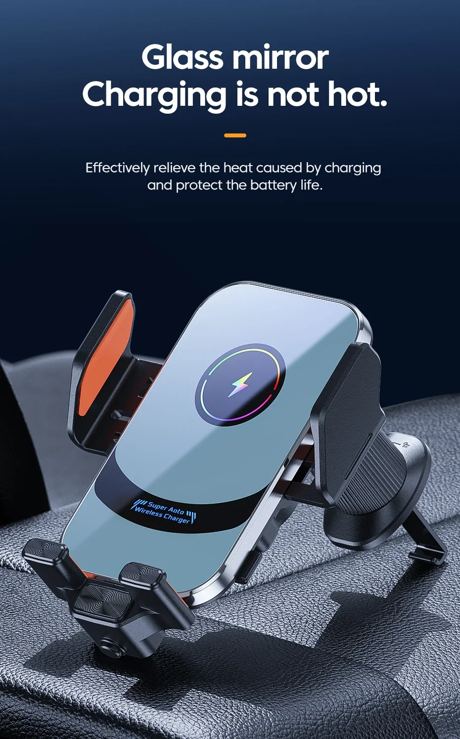 UYUXIO Drahtloses Autoladegerät, superschnelles Laden, automatische Klemmung, Lüftungsschlitze, Autotelefonhalter für iPhone 16, 15, 14 Pro Max, Samsung – Detail 10