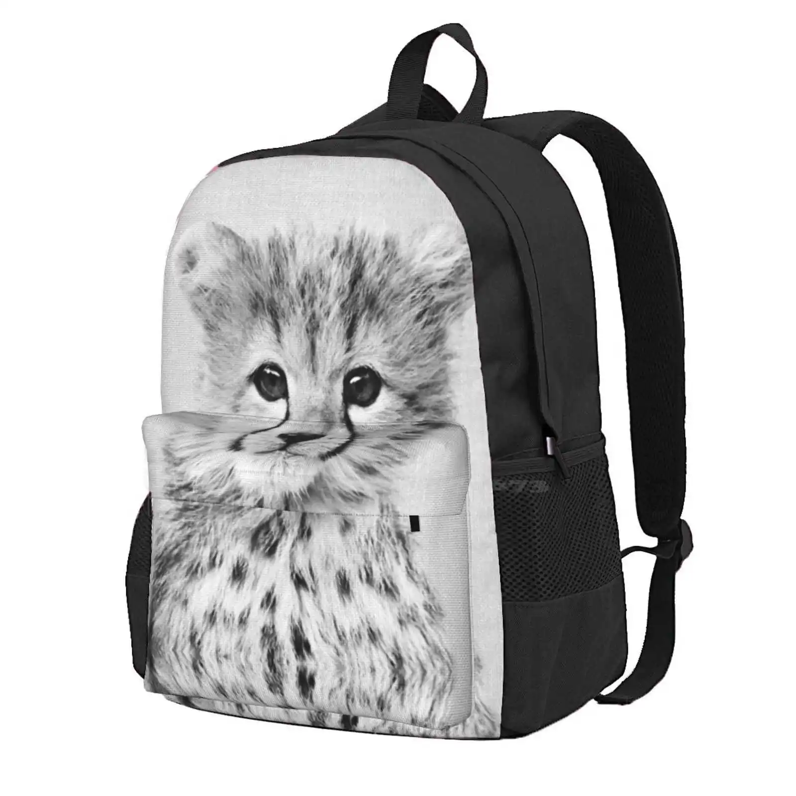 Baby Cheetah - Black & White Hot Sale Schoolbag Backpack Fashion Bags Cheetah Cub Tiger Lion Cat Animals Peekaboo Wildlife