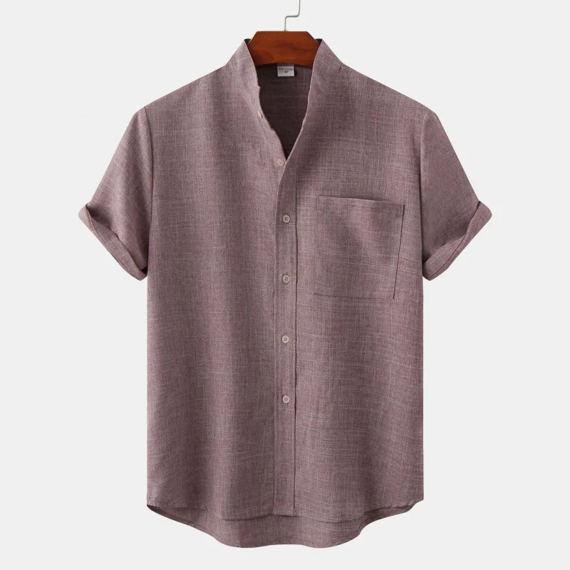 

2025 Summer New Men's Short-sleeved Solid Color Linen Shirt