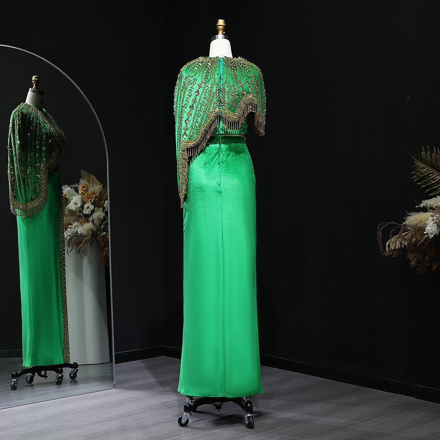 샤론 사이드 럭셔리 아랍 블랙 골드 투피스 이브닝 원피스, 여성용 웨딩 비즈 미디 정식 무도회 파티 가운, SS367 맞춤형