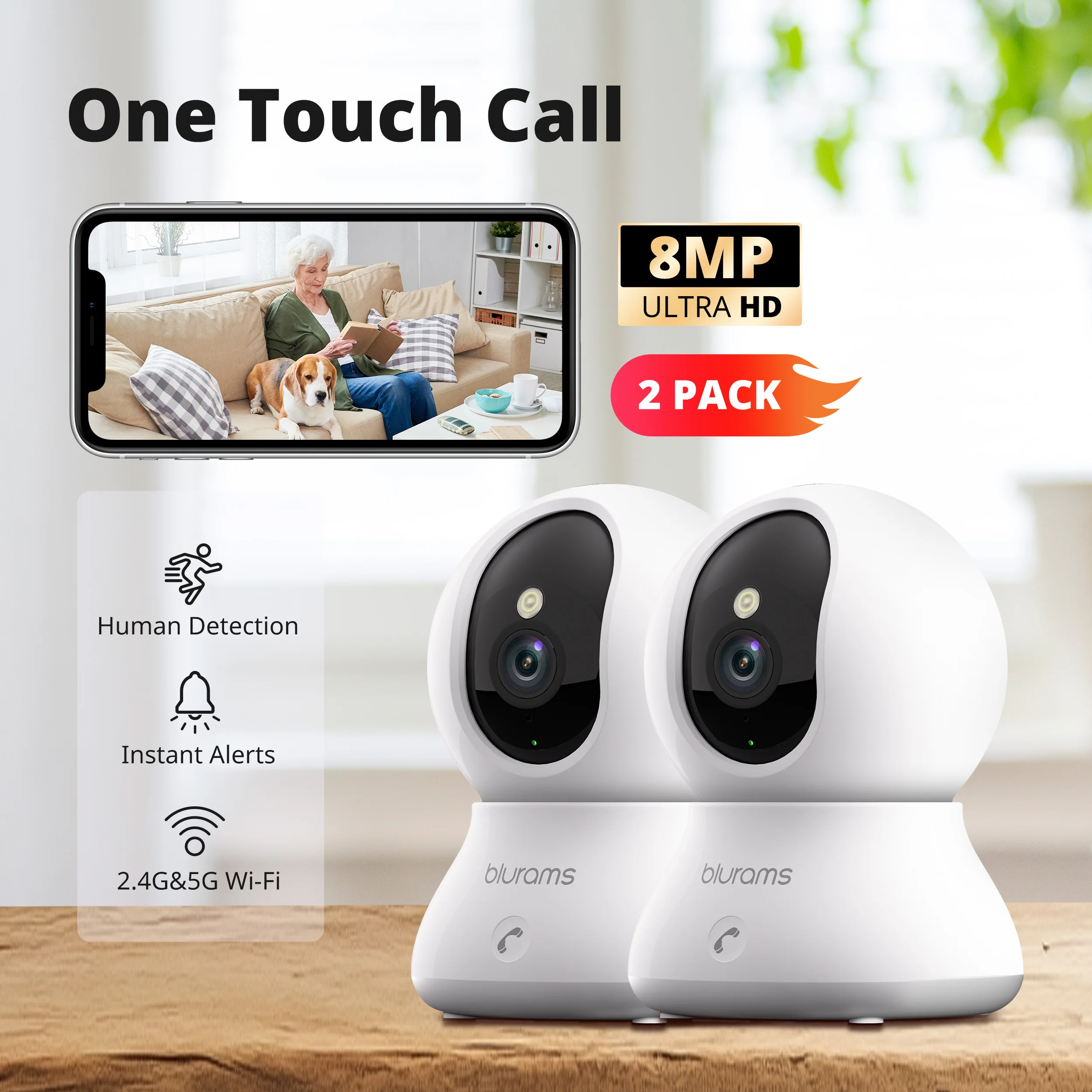 

Внутренняя камера 4K, 2 шт., 360 ° Панорамная домашняя камера безопасности с приложением, двусторонней связью, вызовом в одно касание и цветным ночным видением 2,4/5 ГГц