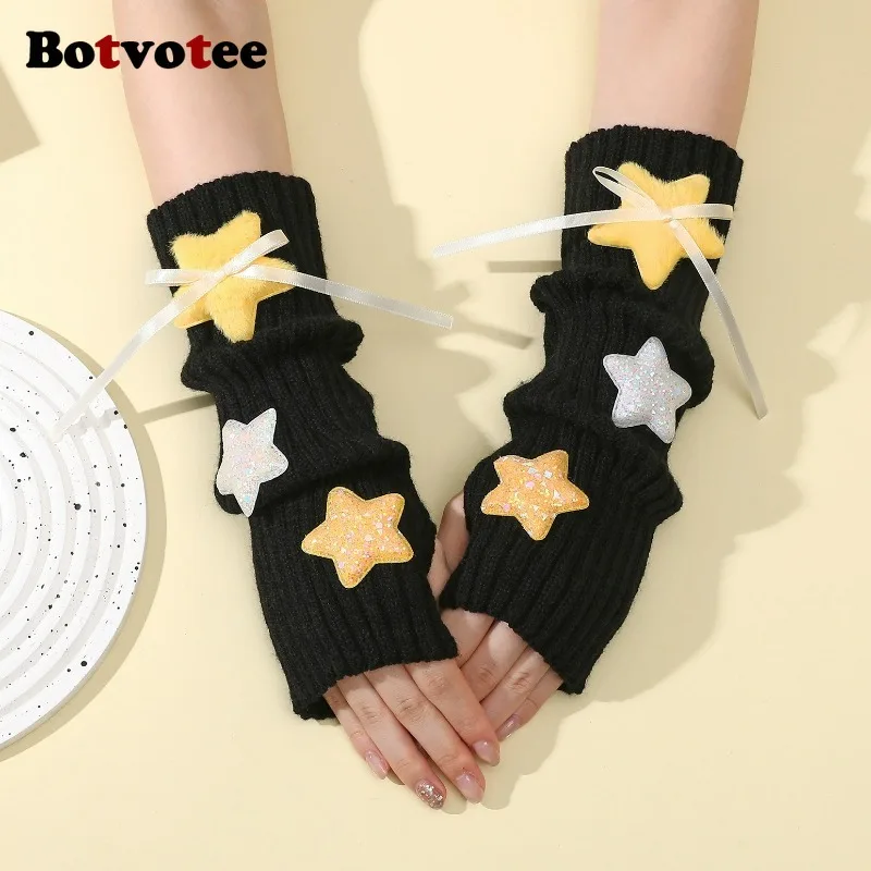 Botvotee Sleeves for Women Y2k Accessories Sweet Pink Bow Half Finger Free Shipping Arm Warmers Preppy Style Fingerless Gloves image 5