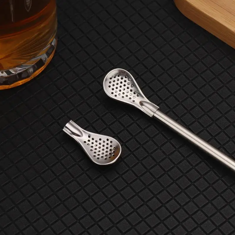 Stainless Steel Detachable Straw Spoon Tea Drinking Straws Spoon Yerba Mate Tea Filter Safe For Coffee Loose Leaf Tea Soup