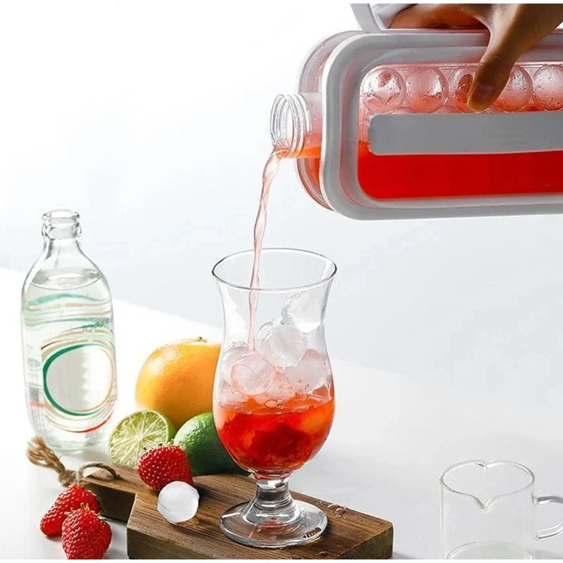 2-in-1 Faltbarer Eisbereiter Wasserflasche Lebensmittelechte Silikon-Eiswürfelform Tragbarer Wasserkocher Eisbox Haushalts-Trinkgefäß – Detail 15