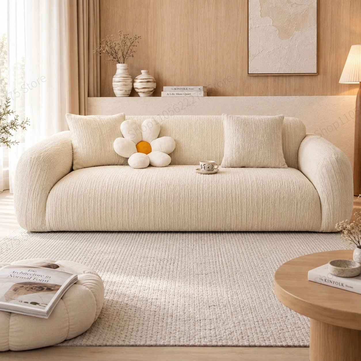 Stretch Sofa Cover for 2 & 3 Seater Couches, Soft Textured Slipcover with Elastic Strap, Washable Furniture Protector