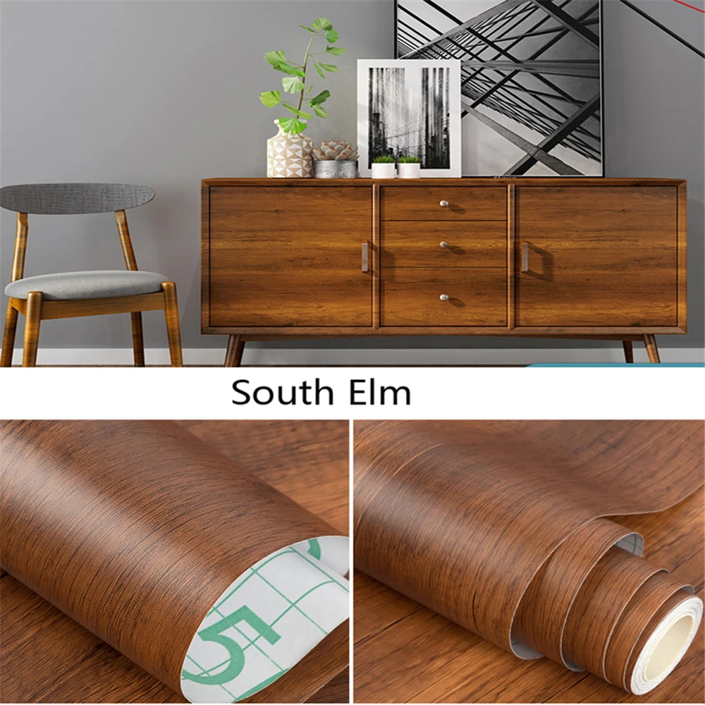 Vinyl Self-Adhesive Wood Grain Wallpaper PVC Contact Paper Removable Film for Easy Application on Furniture & Kitchen Cabinets