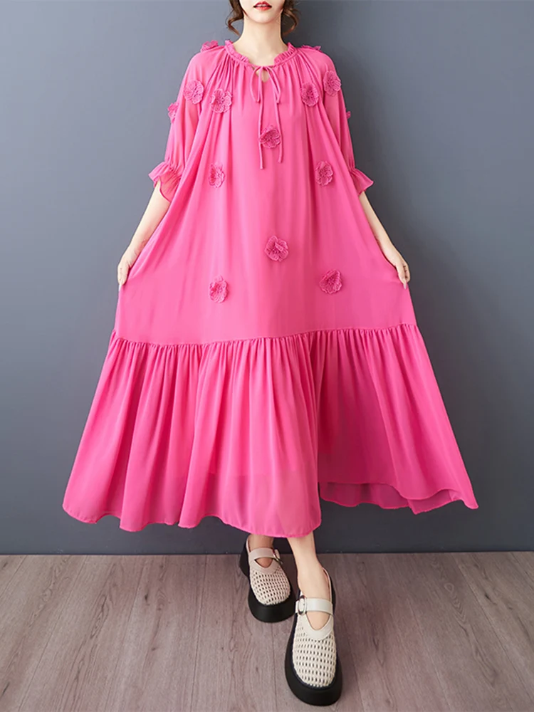 NOVEDAD DE VERANO 2021, vestidos florales Vintage rojos de gran tamaño para mujer, vestido largo informal holgado de manga corta, bata, ropa elegante de moda