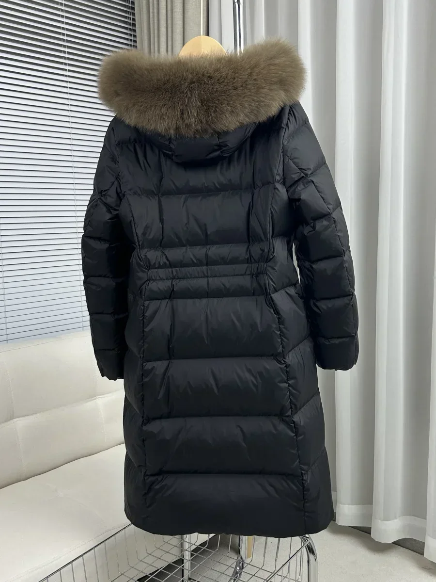 Long down jacket luxury Coat 2024 Winter women\'s fox fur collar Waist Thin fashion Warm Long Over the knee women\'s Down Jackets