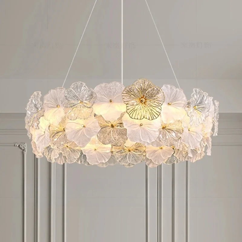 French light luxury glass chandelier premium bedroom dining room petal living room light