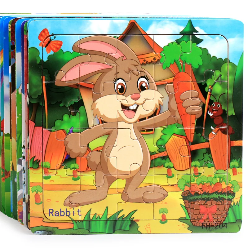 20piece Wooden Puzzle Cartoon Animals Car Letter Number Pattern Jigsaw Puzzles Game Kids Educational Learning Toys for Children