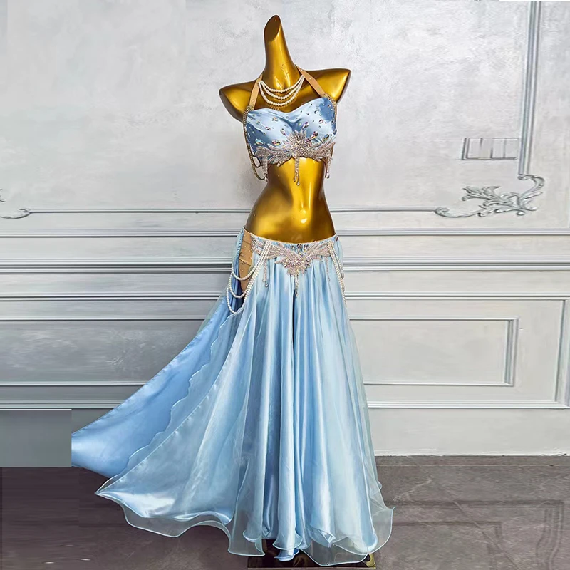 Belly Dance Professional Performance Clothing BellyDance Costume Customization Luxury Diamond Bra+Sexy Split Long Skirt 2pcs
