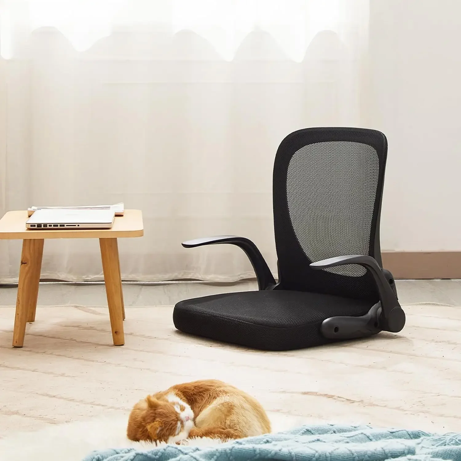 Ergonomic Floor Chair Foldable - Adjustable Armrest & Mesh Back, Thick Cushioned Seat for Gaming Reading Meditation, Multi-Use
