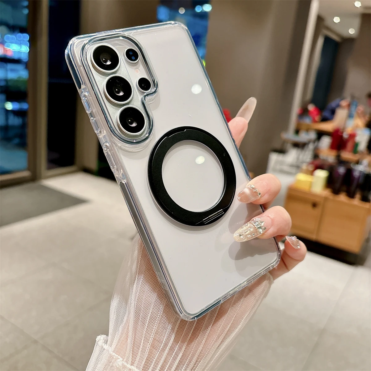 

360° Rotating Ring Holder Stand Magnetic Case for Samsung Galaxy s24 s25 s26 Ultra S26U Clear Hard PC Shockproof Cover Couqes
