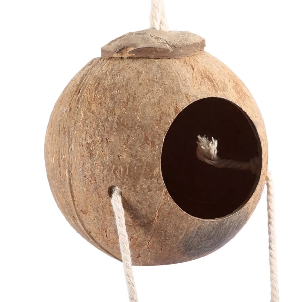 With Rope Ladder Pet Parrot House Coconut Shell Material Pure Hideout Pure Reptile Hideout Hanging Design Coconut Shell Hut