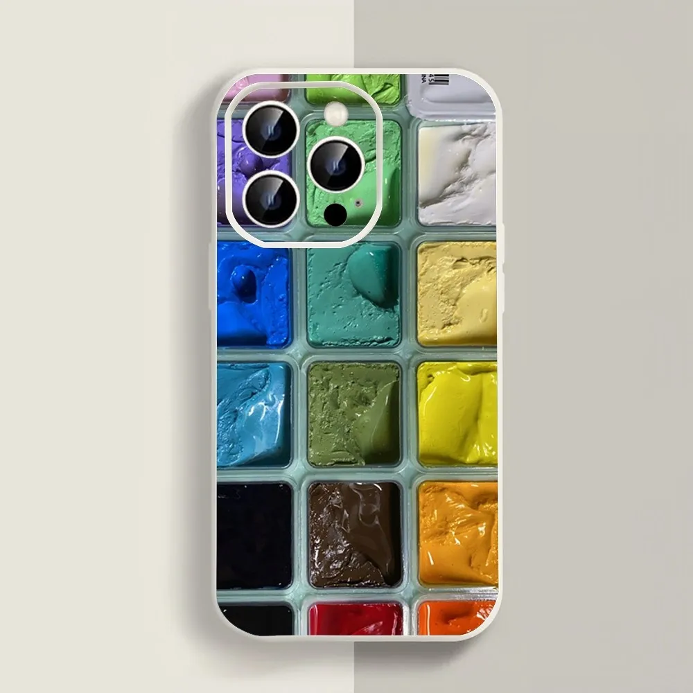 Watercolor Paint Palette Phone Case For Iphone 11 13 14 15 16 Pro Max X Xr Xs Max Se2020 12mini White Cover Case image 4