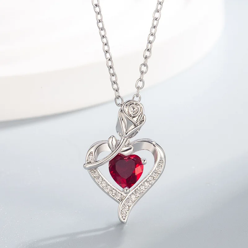 12 Kinds of Diamond Rose Love-shaped Pendants European and American Fashionable Women's Necklaces