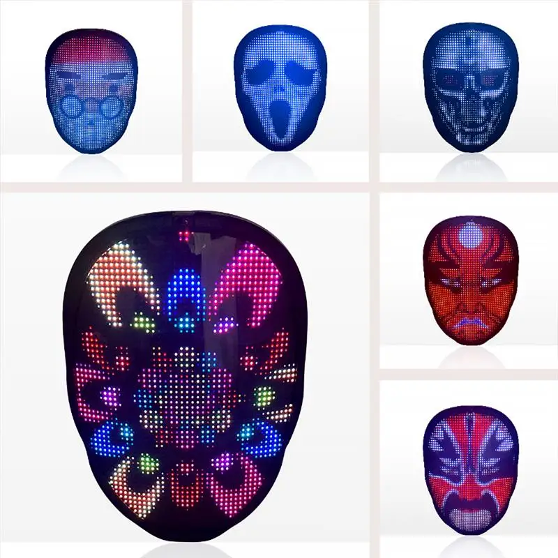 Led Mask Halloween Party Masque Masquerade Masks Full Face Shield APP Programmable LED Full Face Guard Party Club Nightclub Prop