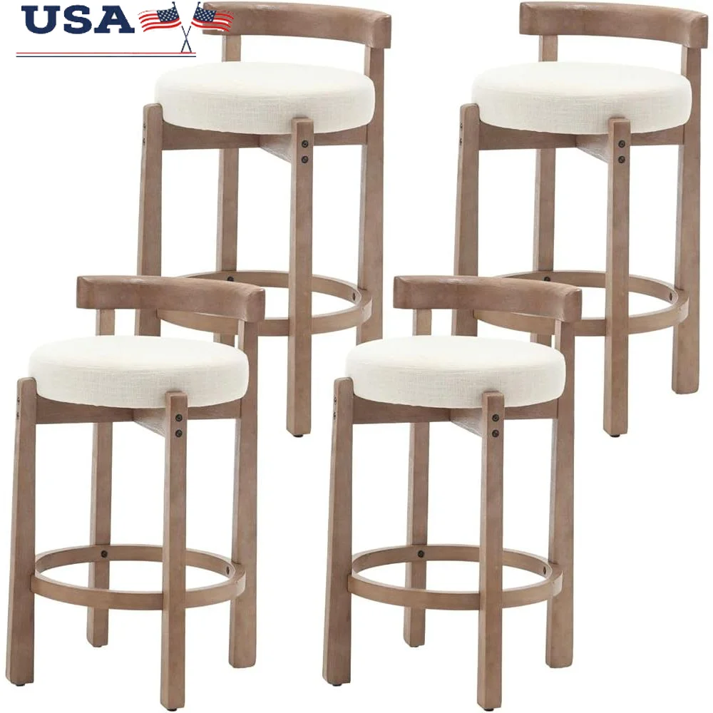 

Modern Bar Stools Set of 4 Armless Kitchen Island Round Wood Counter Height Cushion Dining Stool with Adjustable Footpads