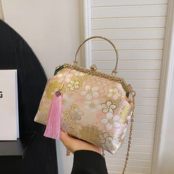 Nakış sakura omuzdan askili çanta püskül çanta japon tarzı kadın çantası kimono kız fantezi kadınlar için crossbody çanta