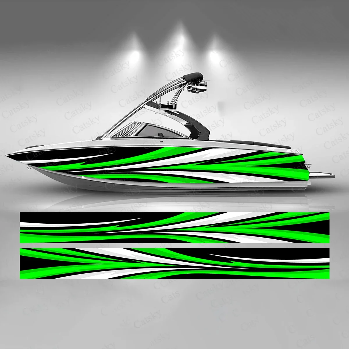 Green and White Arrow Colorful Boat Sticker Fashion Custom Fish Boat-Sticker Vinyl Waterproof Boat Wrap Graphic Boat Wrap Decal