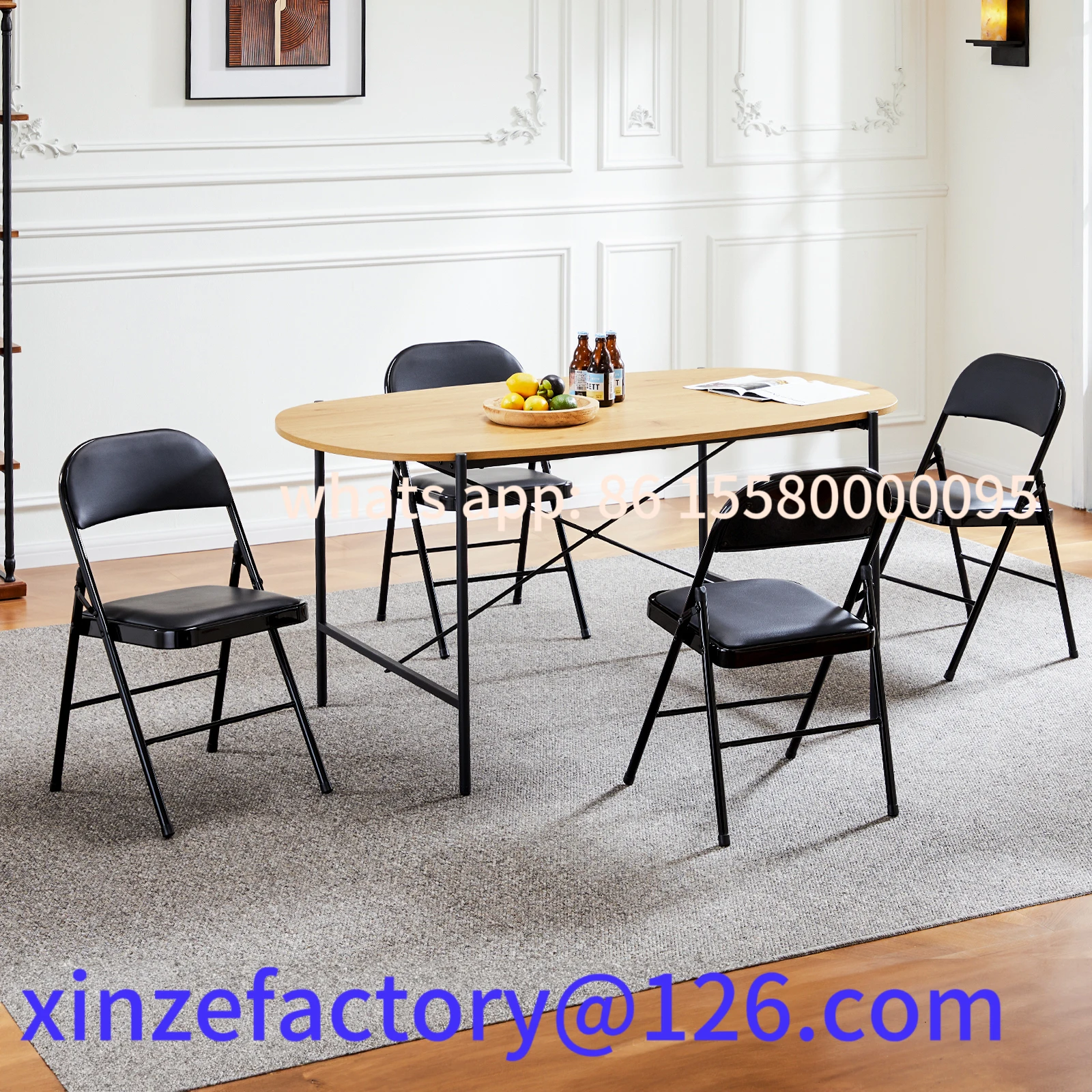 

Customizable Leather Padded Folding 4 Pack Sturdy Metal Living Room Rocking Dinner Chairs Easy to Use Storage Outdoor