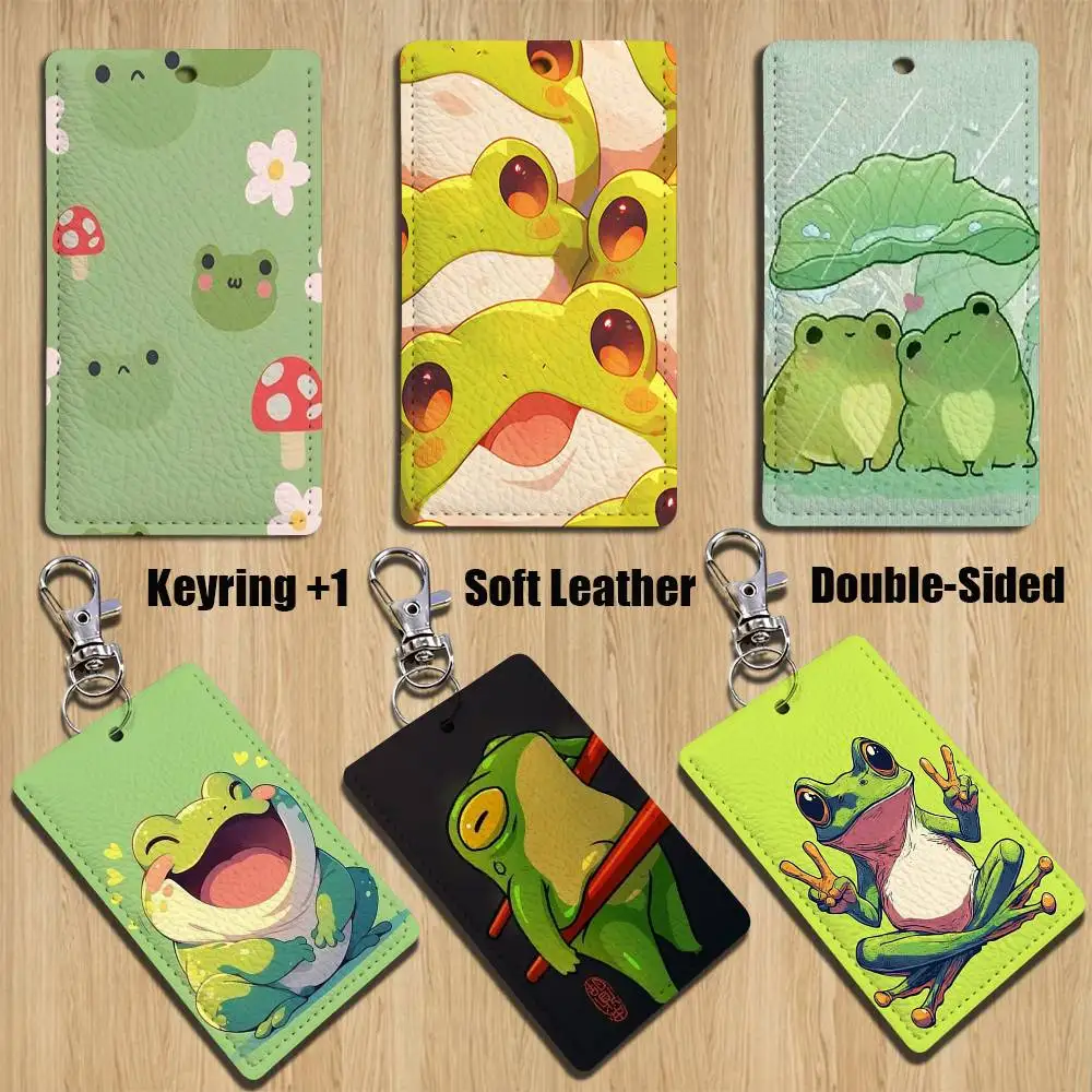 

C-Cartoon cute Frog Keychain Holder Suitable For Subway Bank Card Bus Card Case Badge Holder Wallet Card Textured pattern