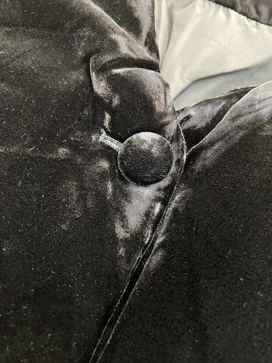 معطف شتوي دافئ للنساء من الريش والقطيفة A208، تصميم أنيق بياقة مستديرة وطول عادي