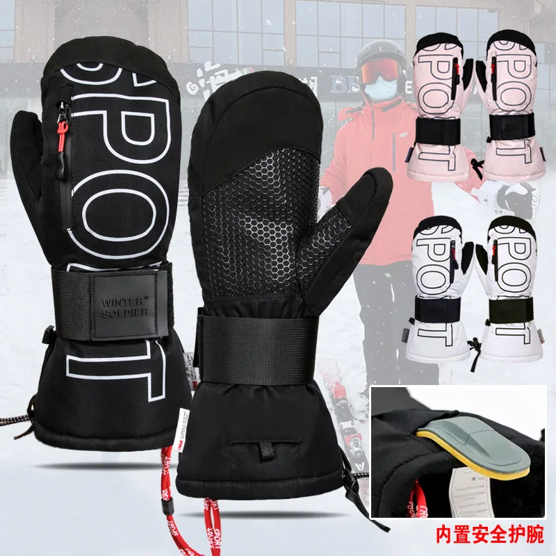 Guantes de esquí y snowboard con aislamiento 3M Thinsulate, impermeables, para invierno, con protector de muñeca, forro de lana cálido, unisex, para deportes de nieve.