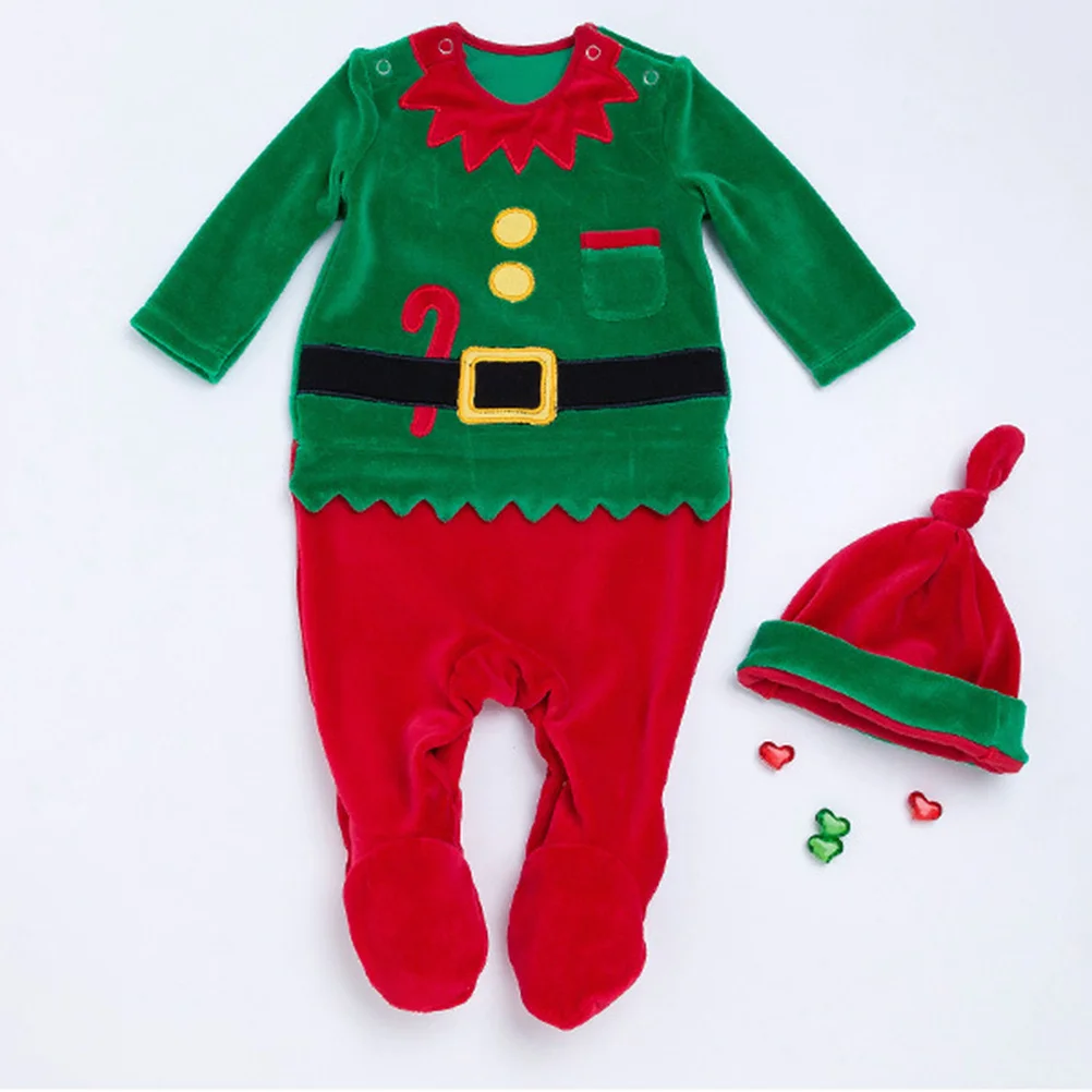 

1 комплект, комбинезон Санта-Клауса, детский рождественский наряд, красный, зеленый, рождественский костюм для малышей, цельный комбинезон, праздничная праздничная одежда, косплей