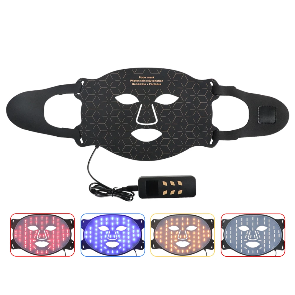 Professional 660 850nm Led Light Therapy Facial Mask Black Led Light Therapy 4 Colors Silicon Mask