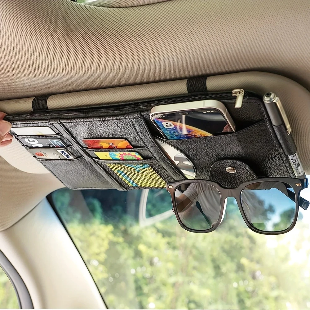 Organisateur de pare-soleil de voiture multi-poches, accessoires intérieurs de voiture, pochette de rangement pour documents de voiture, porte-stylo