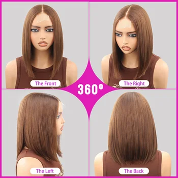 Bone Straight Short Bob Wig Human Hair 300% Density Chocolate Brown Straight Bob Wigs 2x6 HD Lace Wig Human Hair for Black Women - Image 4