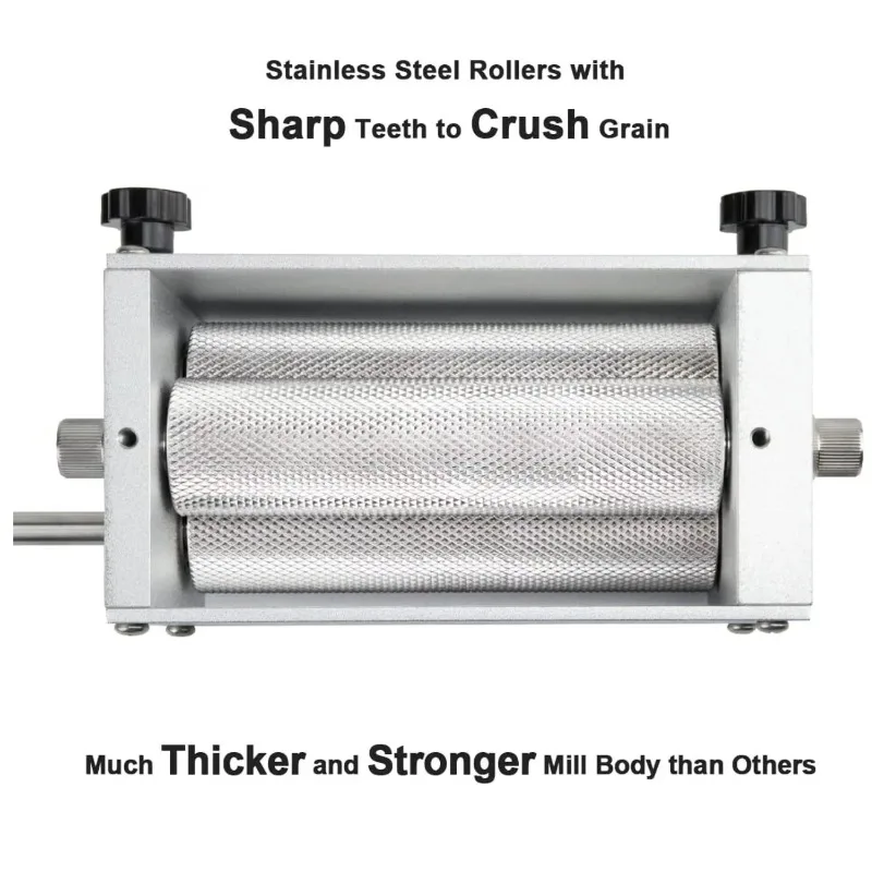 Grain mill with 2-roll 3-roll 13LB hopper and steel-metal base for brewing of grain malt barley, malt mill for homemade beer