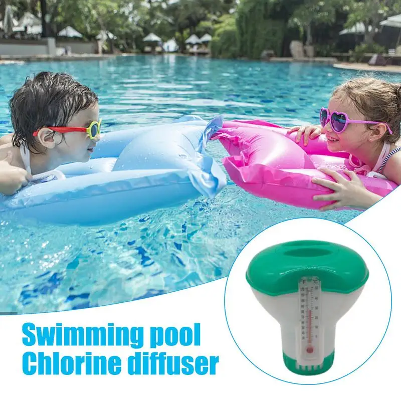 

2 in 1 Floating Chlorine Dispenser with Thermometer Pool Chemical Floater Chlorine Bromine Tablets Floating Dispenser Applicator