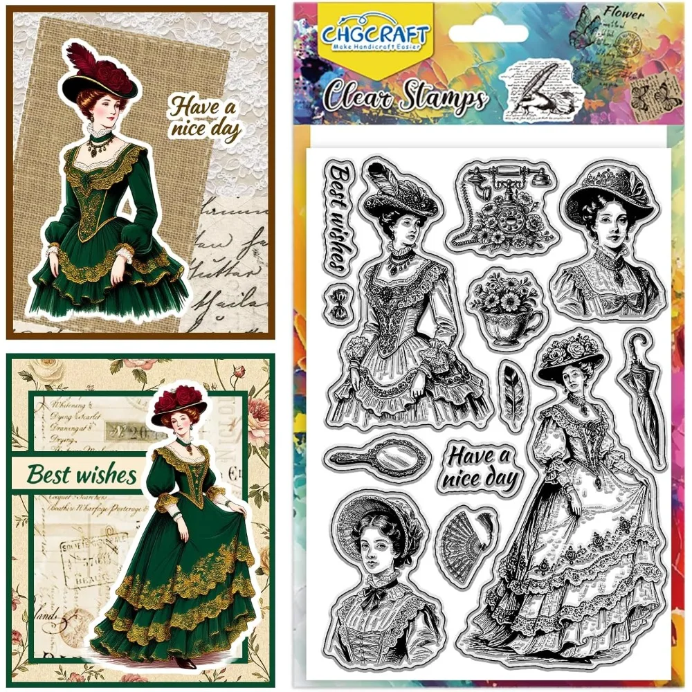 Transparente Stempel mit europäischer Frau im Retro-Stil, transparente Stempel mit viktorianischer Dame, transparente Stempelsiegel für DIY-Scrapbooking-Fotos