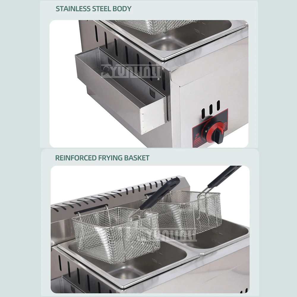 12L Stainless Steel Countertop Fryer for Fried Chicken French Fries Commercial Deep Fryer Machine with Dual Tanks