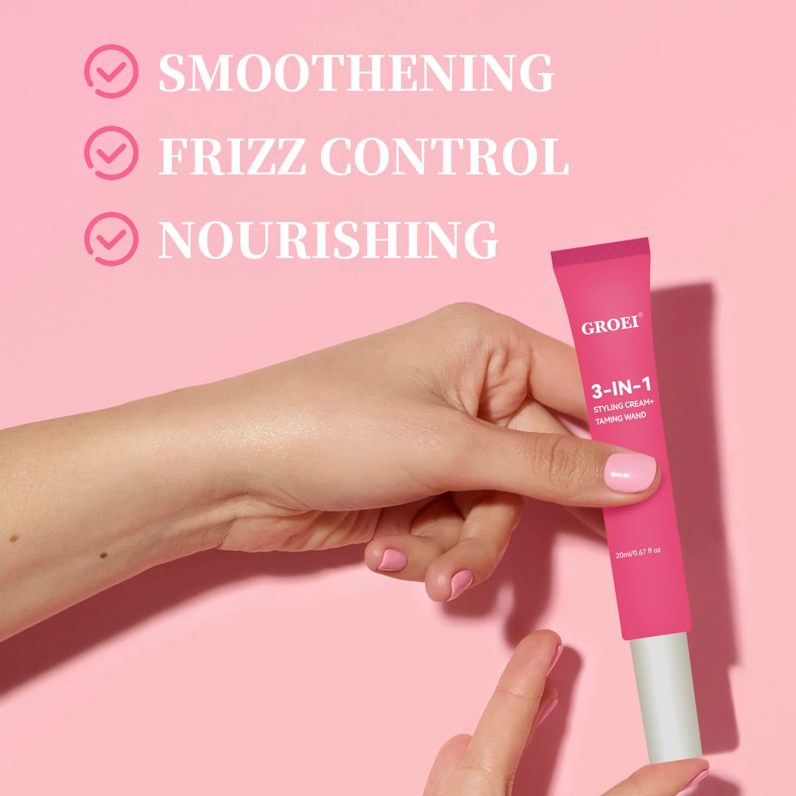 

20ml GROEI 3-IN-1 Styling Cream & Taming Wand for Curls & Flyaways Frizz Control, Smoothing & Nourishing, Portable Hair Styler
