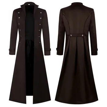 Men's Gothic Steampunk Trench Coat 4 Men Gothic Trench Medieval Steampunk Retro Coat Double-breasted Trim Solid Men's Lapel Vintage Long Jackets 4