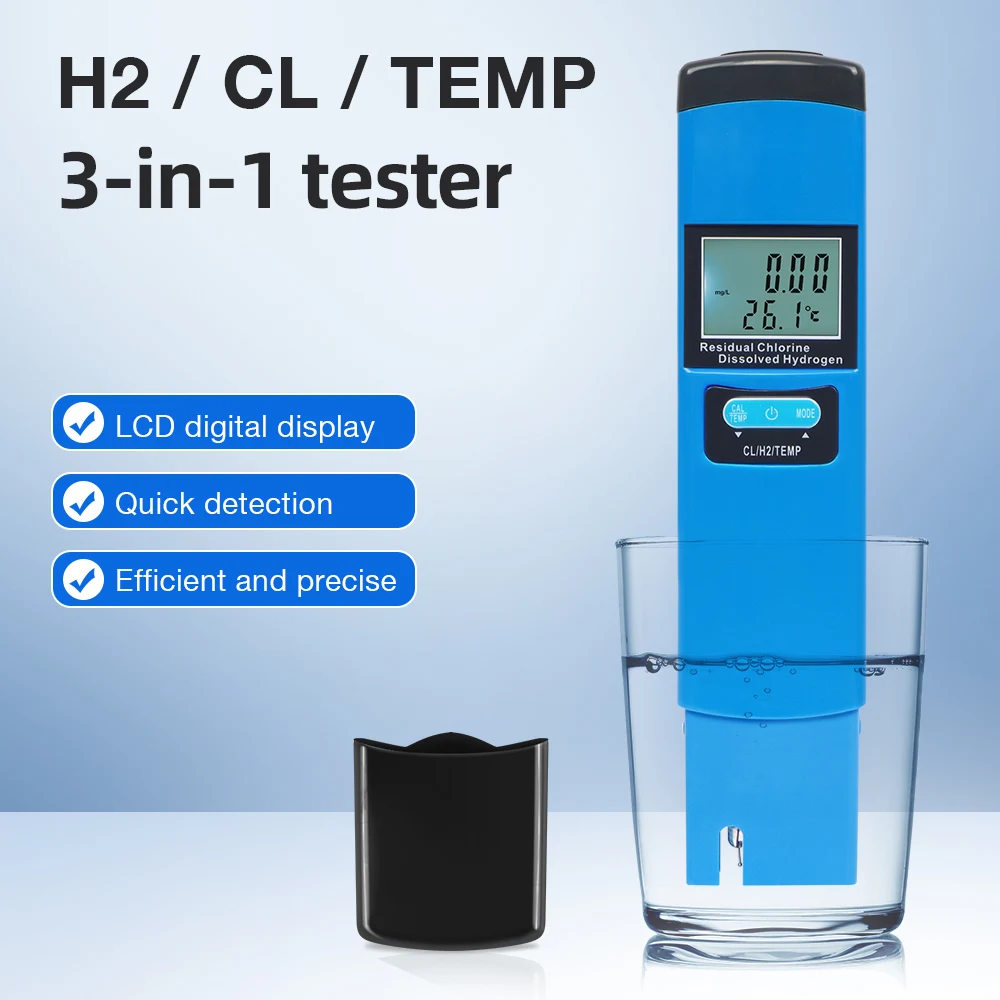Medidor de temperatura 3 en 1 Cl ORP H2, prueba de cloro, probador de agua Digital de hidrógeno disuelto para acuario, agua potable, piscina hidropónica