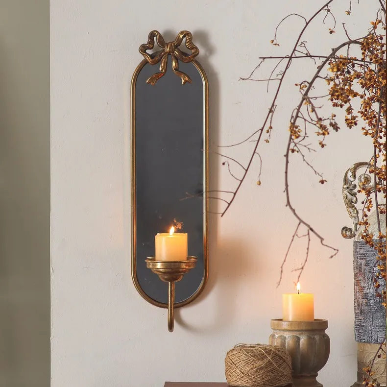 DSA retro wall mirror, medieval iron art vanity mirror, multi-functional wall-mounted candlestick entrance mirror