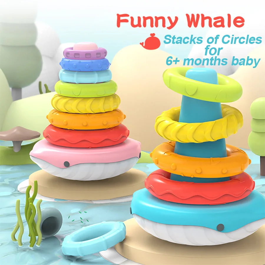 Montessori Regenbogen Wal Glocke Bad Baby Spielzeug, Frühes Lernen Stapeln Roly-Poly Schwimmende Spielzeuge, Geburtstag Weihnachtsgeschenk für Kinder