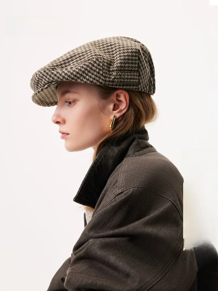 elegant-spring-2026-women's-knitted-tweed-pattern-beret-hat-flat-top-wool-blend-breathable-casual-youth-fashion-hat
